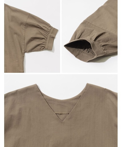 Re:EDIT（リエディ）の「ストレッチコットンパフスリーブVネックワンピース（ワンピース・レディース・イエロー/アイボリー/モカ・MEDIUM/LARGE/SHORT/TALL）」の6枚目の写真