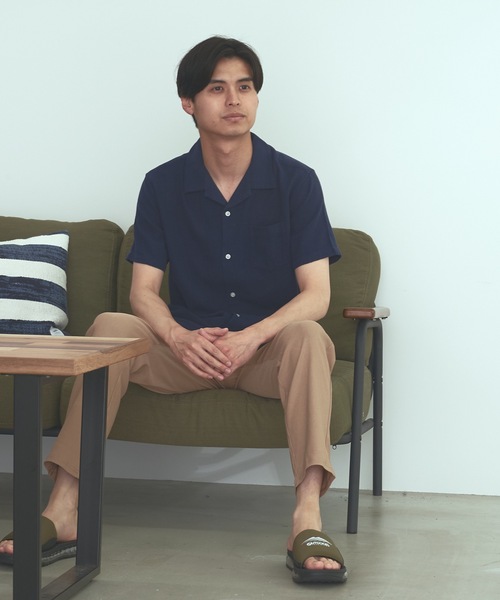 Blue Standard (ブルースタンダード)の「【BLUE STANDARD】しゃり感 涼しい フレンチオーガニックリネンミックス オープンカラー(開襟) パナマシャツ(シャツ/ブラウス・メンズ・カーキ/サックスブルー/ネイビー/ホワイト/ブルー/ライトグレー・MEDIUM/X-LARGE/LARGE)」の1枚目の写真
