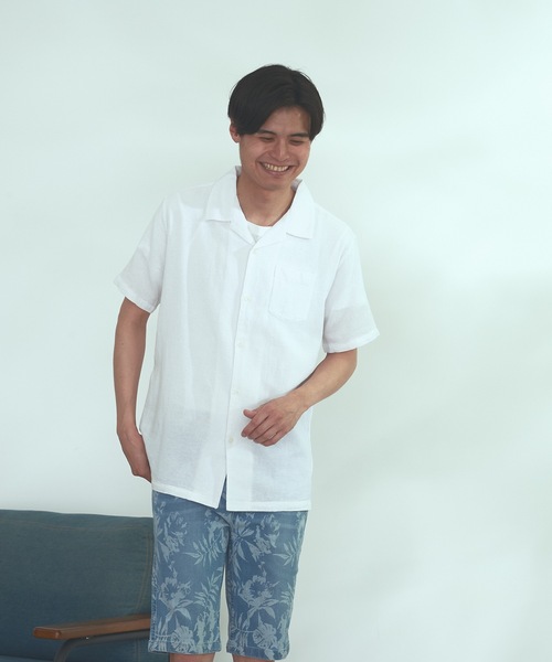 Blue Standard (ブルースタンダード)の「【BLUE STANDARD】しゃり感 涼しい フレンチオーガニックリネンミックス オープンカラー(開襟) パナマシャツ(シャツ/ブラウス・メンズ・カーキ/サックスブルー/ネイビー/ホワイト/ブルー/ライトグレー・MEDIUM/X-LARGE/LARGE)」の2枚目の写真