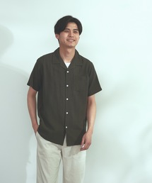 【BLUE STANDARD】しゃり感 涼しい フレンチオーガニックリネンミックス オープンカラー(開襟) パナマシャツ