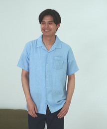 【BLUE STANDARD】しゃり感 涼しい フレンチオーガニックリネンミックス オープンカラー（開襟）　パナマシャツ