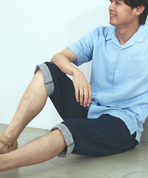 Blue Standard (ブルースタンダード)の「【BLUE STANDARD】しゃり感 涼しい フレンチオーガニックリネンミックス オープンカラー(開襟) パナマシャツ(シャツ/ブラウス・メンズ・カーキ/サックスブルー/ネイビー/ホワイト/ブルー/ライトグレー・MEDIUM/X-LARGE/LARGE)」の13枚目の写真