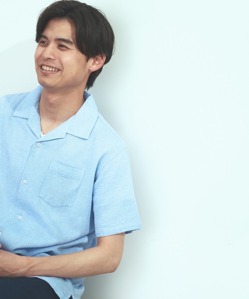 Blue Standard (ブルースタンダード)の「【BLUE STANDARD】しゃり感 涼しい フレンチオーガニックリネンミックス オープンカラー(開襟) パナマシャツ(シャツ/ブラウス・メンズ・カーキ/サックスブルー/ネイビー/ホワイト/ブルー/ライトグレー・MEDIUM/X-LARGE/LARGE)」の10枚目の写真