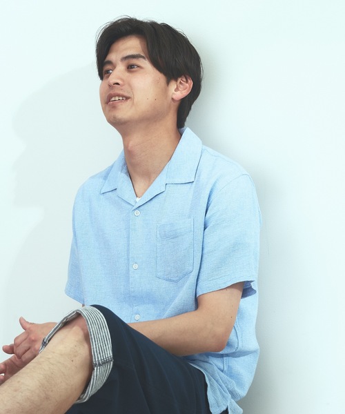 Blue Standard (ブルースタンダード)の「【BLUE STANDARD】しゃり感 涼しい フレンチオーガニックリネンミックス オープンカラー(開襟) パナマシャツ(シャツ/ブラウス・メンズ・カーキ/サックスブルー/ネイビー/ホワイト/ブルー/ライトグレー・MEDIUM/X-LARGE/LARGE)」の9枚目の写真