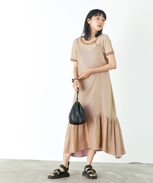 mikke（ミッケ）の「シャンブレーティアードキャミソールワンピース（ワンピース・レディース・チャコールグレー/ベージュ/パープル・FREE）」の6枚目の写真