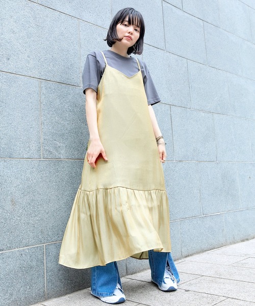 mikke（ミッケ）の「シャンブレーティアードキャミソールワンピース（ワンピース・レディース・チャコールグレー/ベージュ/パープル・FREE）」の5枚目の写真