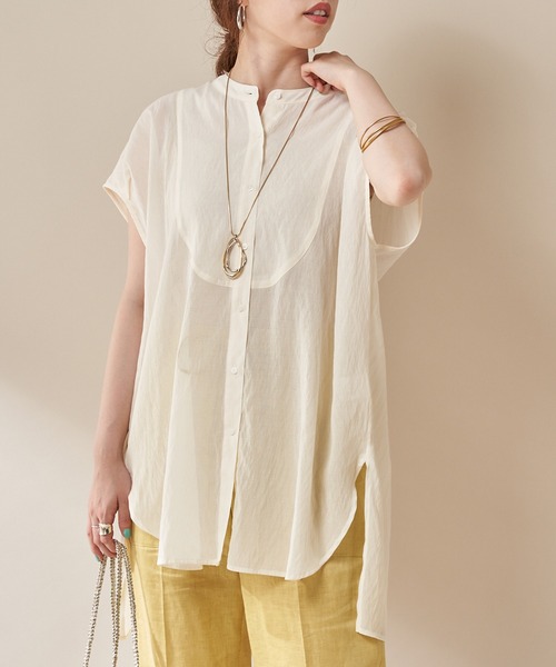 SHENERY（シーナリー）の「シアーヨークシャツ（シャツ/ブラウス・レディース・ブラック/オフホワイト/ピンク・FREE）」の2枚目の写真