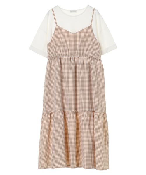 earth music&ecology by たかあしあかり（アースミュージックアンドエコロジーバイタカアシアカリ）の「【ZOZO限定】たかあしあかり★ギンガムキャミワンピ+TシャツSET ＊（ワンピース・レディース・ベージュ/グレー・FREE）」の3枚目の写真