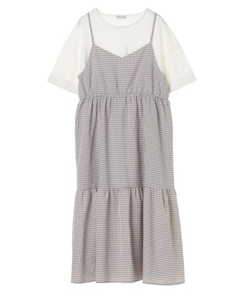 earth music&ecology by たかあしあかり（アースミュージックアンドエコロジーバイタカアシアカリ）の「【ZOZO限定】たかあしあかり★ギンガムキャミワンピ+TシャツSET ＊（ワンピース・レディース・ベージュ/グレー・FREE）」の5枚目の写真