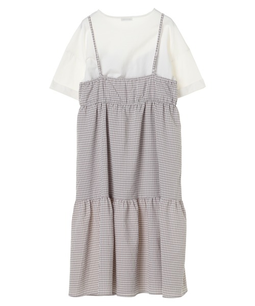 earth music&ecology by たかあしあかり（アースミュージックアンドエコロジーバイタカアシアカリ）の「【ZOZO限定】たかあしあかり★ギンガムキャミワンピ+TシャツSET ＊（ワンピース・レディース・ベージュ/グレー・FREE）」の8枚目の写真