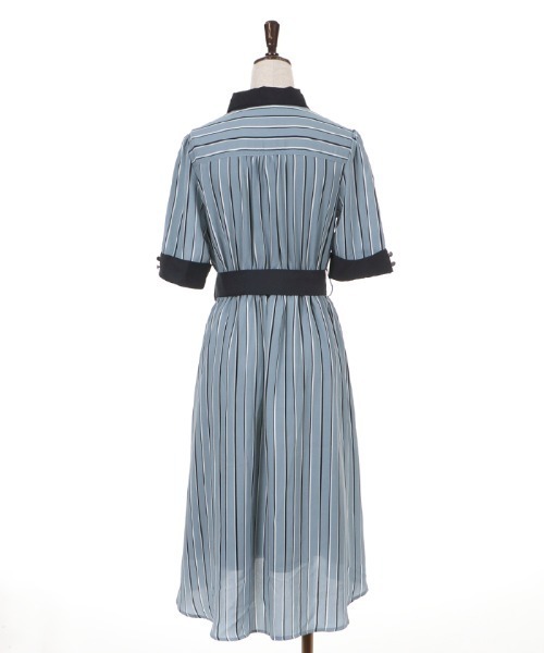 フォクシー シャツワンピースドレス Aライン ストライプ ホワイト ベルト 38 フォクシー シャツワンピースドレス Aライン ストライプ