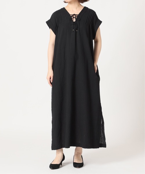 SLOBE IENA(スローブイエナ)の「ストライプカフタンワンピース【手洗い可能】◆(ワンピース・レディース・アイボリー/ブラック/ベージュ・FREE)」の7枚目の写真