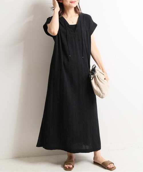 SLOBE IENA(スローブイエナ)の「ストライプカフタンワンピース【手洗い可能】◆(ワンピース・レディース・アイボリー/ブラック/ベージュ・FREE)」の20枚目の写真