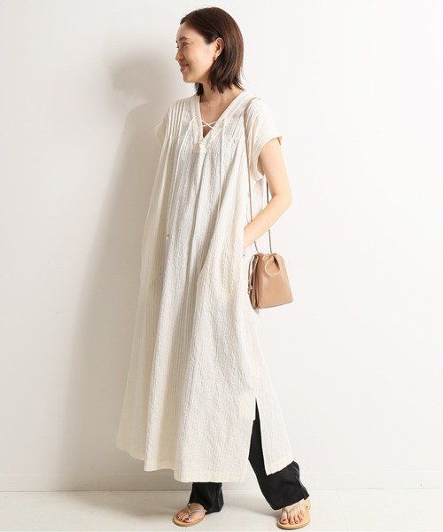 SLOBE IENA(スローブイエナ)の「ストライプカフタンワンピース【手洗い可能】◆(ワンピース・レディース・アイボリー/ブラック/ベージュ・FREE)」の14枚目の写真