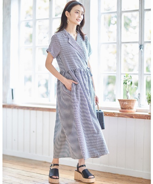 Cookie Chocolate(クッキーチョコレート)の「ギンガムチェックラップワンピース(ワンピース・レディース・ベージュ/ブラック・M)」の11枚目の写真