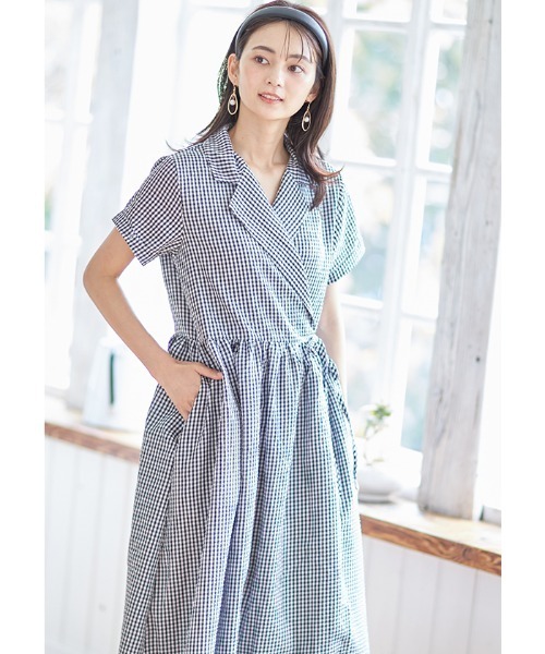 Cookie Chocolate(クッキーチョコレート)の「ギンガムチェックラップワンピース(ワンピース・レディース・ベージュ/ブラック・M)」の10枚目の写真