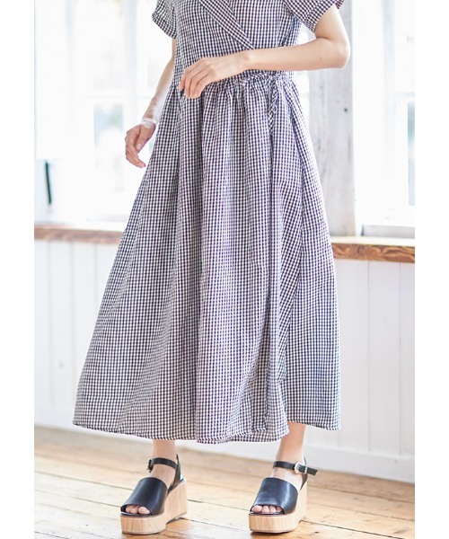 Cookie Chocolate(クッキーチョコレート)の「ギンガムチェックラップワンピース(ワンピース・レディース・ベージュ/ブラック・M)」の7枚目の写真