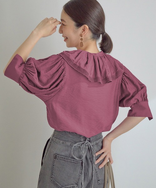 VIS（ビス）の「取り外しのできるフリル衿2WAYブラウス（シャツ/ブラウス・レディース・スミクロ/パープル/オフホワイト・FREE）」の10枚目の写真