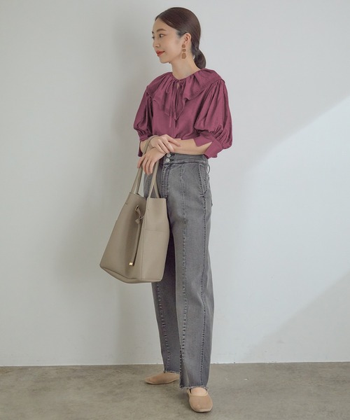 VIS（ビス）の「取り外しのできるフリル衿2WAYブラウス（シャツ/ブラウス・レディース・スミクロ/パープル/オフホワイト・FREE）」の11枚目の写真