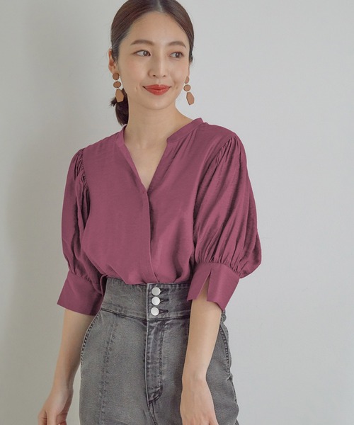 VIS（ビス）の「取り外しのできるフリル衿2WAYブラウス（シャツ/ブラウス・レディース・スミクロ/パープル/オフホワイト・FREE）」の12枚目の写真