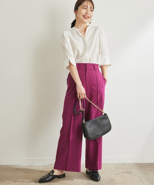 VIS（ビス）の「取り外しのできるフリル衿2WAYブラウス（シャツ/ブラウス・レディース・スミクロ/パープル/オフホワイト・FREE）」の8枚目の写真