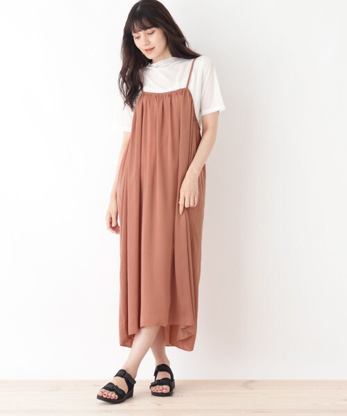 Cutie Blonde(キューティーブロンド)の「◆【S-L/2点セット】ビンテージサテンキャミワンピースセット(ワンピース・レディース・ブラック/カーキ/ライトオレンジ系・01/02/03)」の3枚目の写真