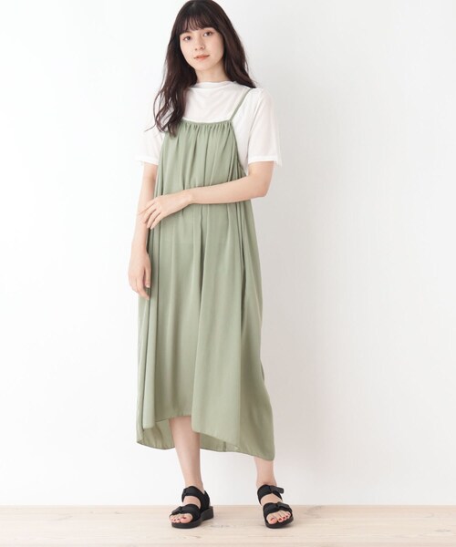 Cutie Blonde(キューティーブロンド)の「◆【S-L/2点セット】ビンテージサテンキャミワンピースセット(ワンピース・レディース・ブラック/カーキ/ライトオレンジ系・01/02/03)」の2枚目の写真