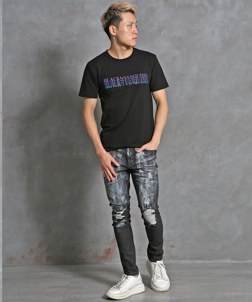 BLACK by VANQUISH（ブラックバイバンキッシュ）の「【BLACK by VANQUISH】ブラックバイバンキッシュ/グラデーションクルーネックTシャツ（Tシャツ/カットソー・メンズ・ホワイト/ブラック・M/L/XL）」の3枚目の写真