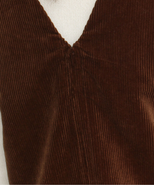 CHILD WOMAN（チャイルドウーマン）の「8ＷコールディアモイストVネック ジャンパースカート（ジャンパースカート・レディース・ネイビー/ブラウン・FREE）」の5枚目の写真