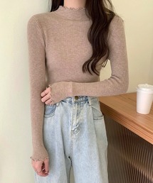 メロウハイネックリブニットトップス