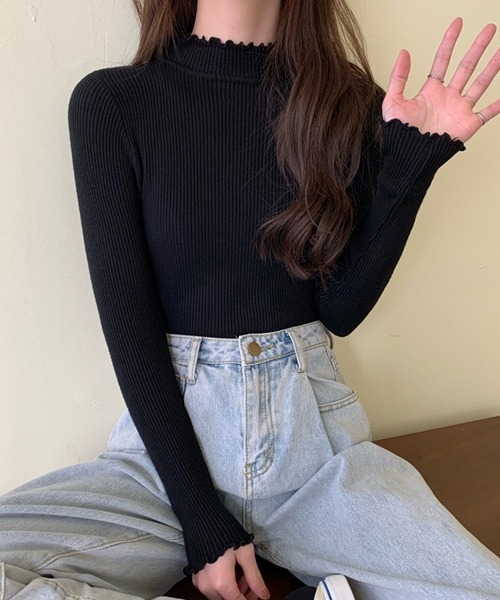 Chaco closet(チャコ クローゼット)の「メロウハイネックリブニットトップス(ニット/セーター・レディース・ベージュ/グレー/ブラック/ピンク/アイボリー・FREE)」の10枚目の写真