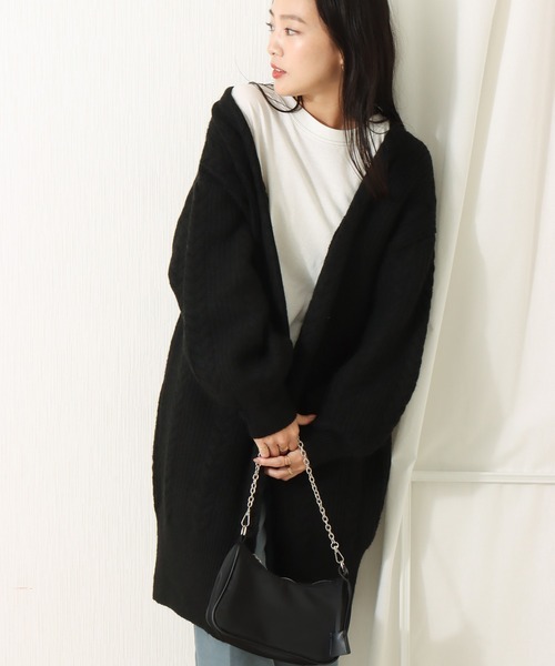 libelle more（リベル モア）の「6Gブークレケーブル柄ニットトッパー（カーディガン/ボレロ・レディース・ベージュ/ピンク/ブラック/グレイッシュブルー・L/M）」の11枚目の写真