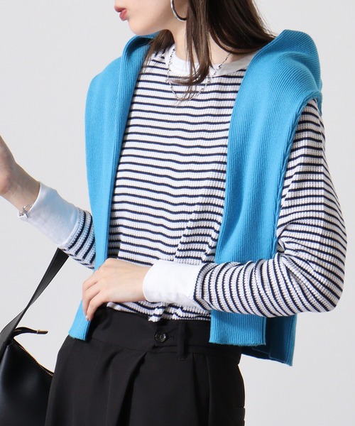 JEMORGAN(ジェーイーモーガン)の「JEMORGAN ワッフルボーダー柄ラグランクルーネック(パック入)(Tシャツ/カットソー・レディース・ホワイト×ネイビー/グレー×ホワイト/ブルー系その他/ブルー系その他2/レッド系その他/ホワイト×グリーン/杢グレー/ナチュラル・FREE/F)」の1枚目の写真