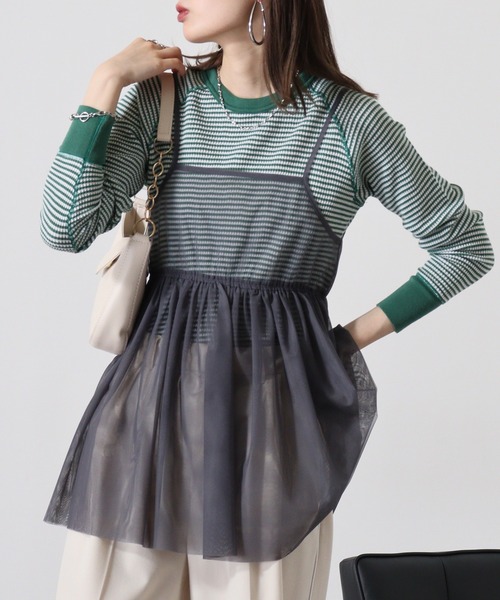 JEMORGAN(ジェーイーモーガン)の「JEMORGAN ワッフルボーダー柄ラグランクルーネック(パック入)(Tシャツ/カットソー・レディース・ホワイト×ネイビー/グレー×ホワイト/ブルー系その他/ブルー系その他2/レッド系その他/ホワイト×グリーン/杢グレー/ナチュラル・FREE/F)」の21枚目の写真