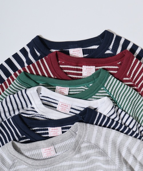 JEMORGAN(ジェーイーモーガン)の「JEMORGAN ワッフルボーダー柄ラグランクルーネック(パック入)(Tシャツ/カットソー・レディース・ホワイト×ネイビー/グレー×ホワイト/ブルー系その他/ブルー系その他2/レッド系その他/ホワイト×グリーン/杢グレー/ナチュラル・FREE/F)」の19枚目の写真