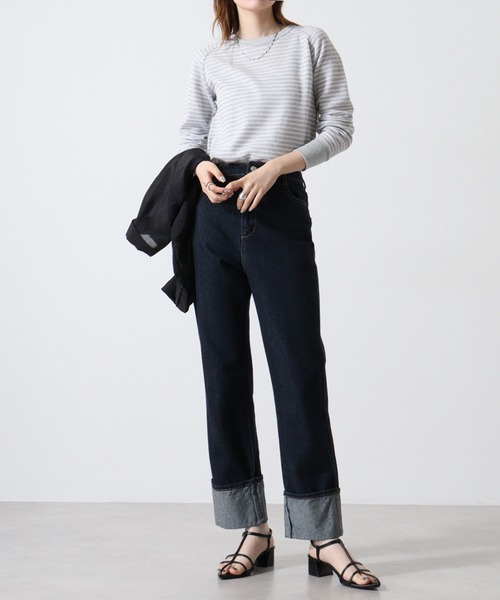 JEMORGAN(ジェーイーモーガン)の「JEMORGAN ワッフルボーダー柄ラグランクルーネック(パック入)(Tシャツ/カットソー・レディース・ホワイト×ネイビー/グレー×ホワイト/ブルー系その他/ブルー系その他2/レッド系その他/ホワイト×グリーン/杢グレー/ナチュラル・FREE/F)」の15枚目の写真