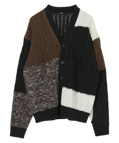 CRAFT STANDARD BOUTIQUE（クラフトスタンダードブティック）の「パッチワークニットカーディガン　＊（カーディガン/ボレロ・メンズ・カーキ/ネイビー/アイボリー・LL/M/L）」の4枚目の写真