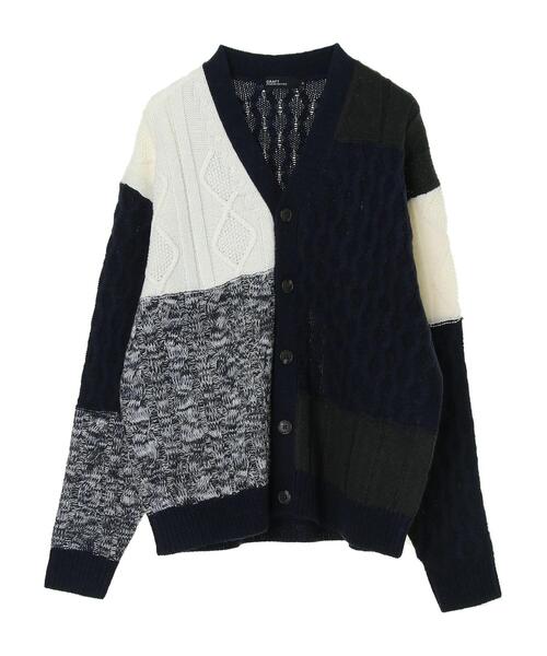 CRAFT STANDARD BOUTIQUE（クラフトスタンダードブティック）の「パッチワークニットカーディガン　＊（カーディガン/ボレロ・メンズ・カーキ/ネイビー/アイボリー・LL/M/L）」の6枚目の写真