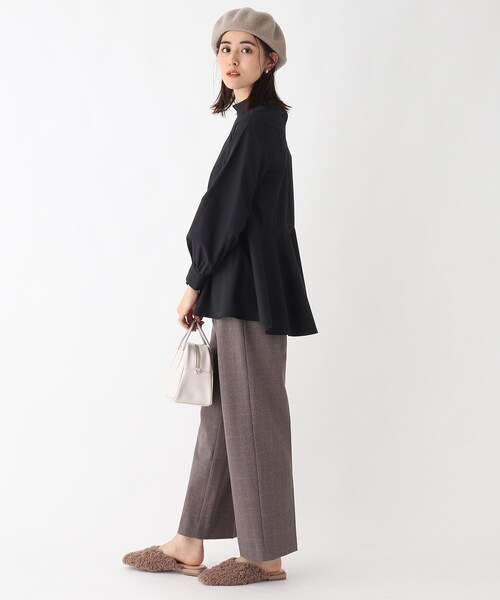 ENFOLD ブラック タイプライターぺプラムブラウス COTTON TYPEWRITER PEPLUM BLOUSE / コットンタイプライター