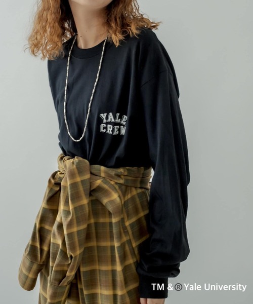 mystic(ミスティック)の「YALE ロングTシャツ(Tシャツ/カットソー・レディース・ブラック/オフホワイト・FREE)」の1枚目の写真