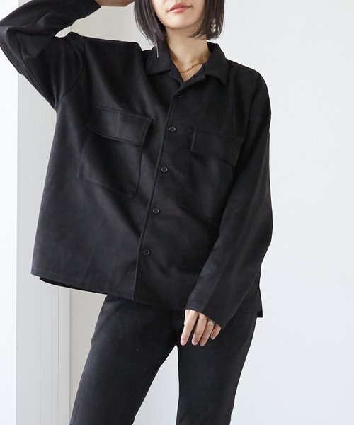 VIBGYOR（ヴィブジョー）の「VIBGYOR Select/スエードダンボールBIGオープンカラーJKT(BL)（その他アウター・レディース・ブラック/ブラウン/グレー/スミクロ/ブルー・LARGE/MEDIUM）」の2枚目の写真