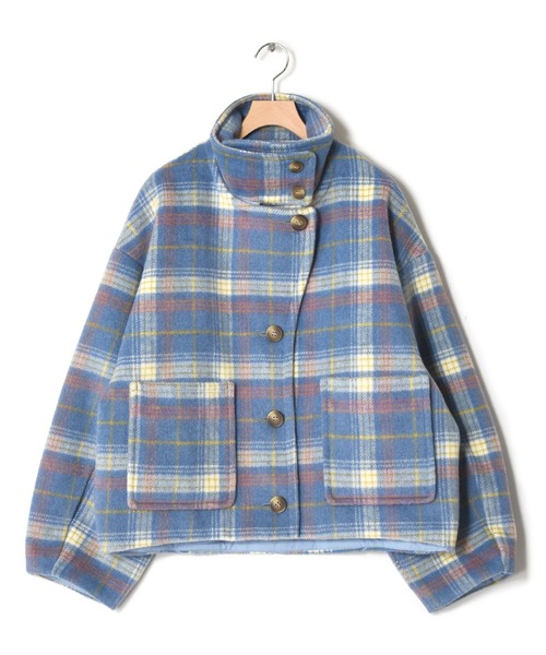 w closet(ダブルクローゼット)の「ハイネック衿取り外しマルチウェイショートコート(ピーコート・レディース・サックスブルー/パープル・FREE)」の10枚目の写真