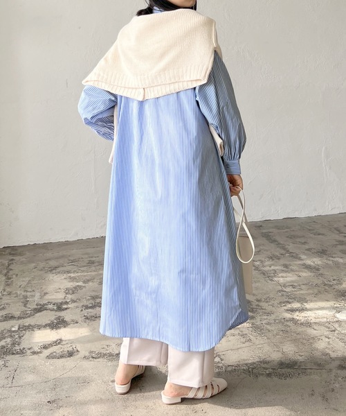 LIAN（リアン）の「ストライプバンドカラーシャツワンピース（シャツワンピース・レディース・ベージュ/ブルー/ネイビー/オレンジ・FREE）」の10枚目の写真