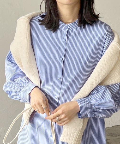 LIAN（リアン）の「ストライプバンドカラーシャツワンピース（シャツワンピース・レディース・ベージュ/ブルー/ネイビー/オレンジ・FREE）」の17枚目の写真