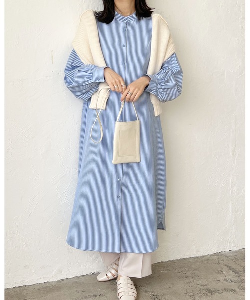 LIAN（リアン）の「ストライプバンドカラーシャツワンピース（シャツワンピース・レディース・ベージュ/ブルー/ネイビー/オレンジ・FREE）」の20枚目の写真