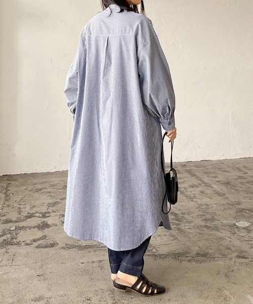 LIAN（リアン）の「ストライプバンドカラーシャツワンピース（シャツワンピース・レディース・ベージュ/ブルー/ネイビー/オレンジ・FREE）」の6枚目の写真