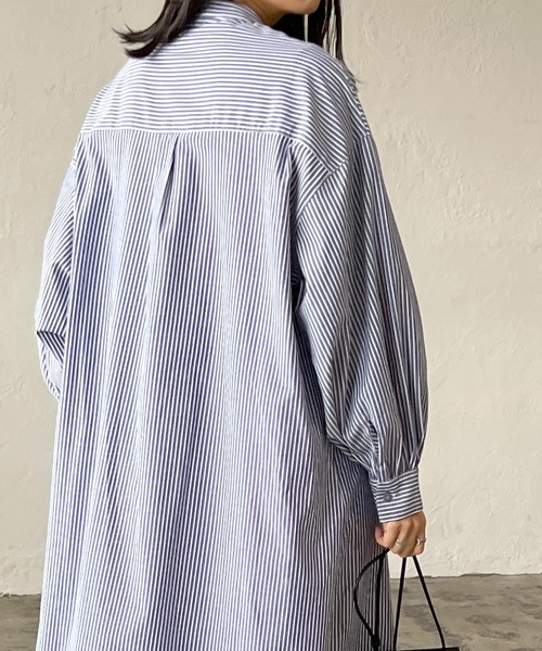 LIAN（リアン）の「ストライプバンドカラーシャツワンピース（シャツワンピース・レディース・ベージュ/ブルー/ネイビー/オレンジ・FREE）」の13枚目の写真