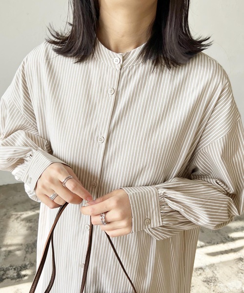 LIAN（リアン）の「ストライプバンドカラーシャツワンピース（シャツワンピース・レディース・ベージュ/ブルー/ネイビー/オレンジ・FREE）」の18枚目の写真