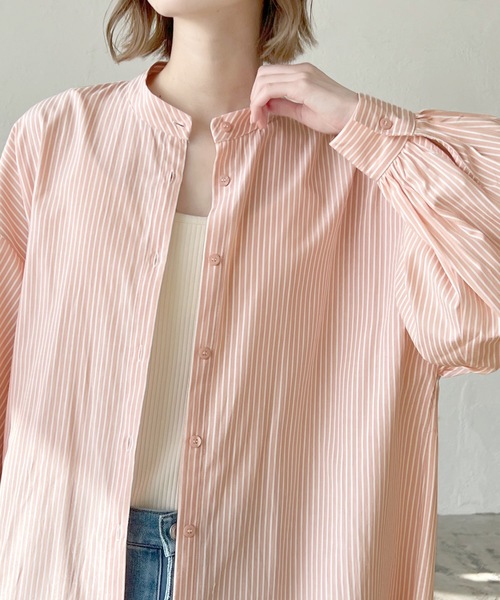 LIAN（リアン）の「ストライプバンドカラーシャツワンピース（シャツワンピース・レディース・ベージュ/ブルー/ネイビー/オレンジ・FREE）」の16枚目の写真