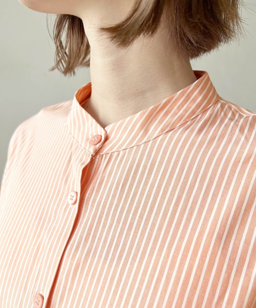 LIAN（リアン）の「ストライプバンドカラーシャツワンピース（シャツワンピース・レディース・ベージュ/ブルー/ネイビー/オレンジ・FREE）」の9枚目の写真